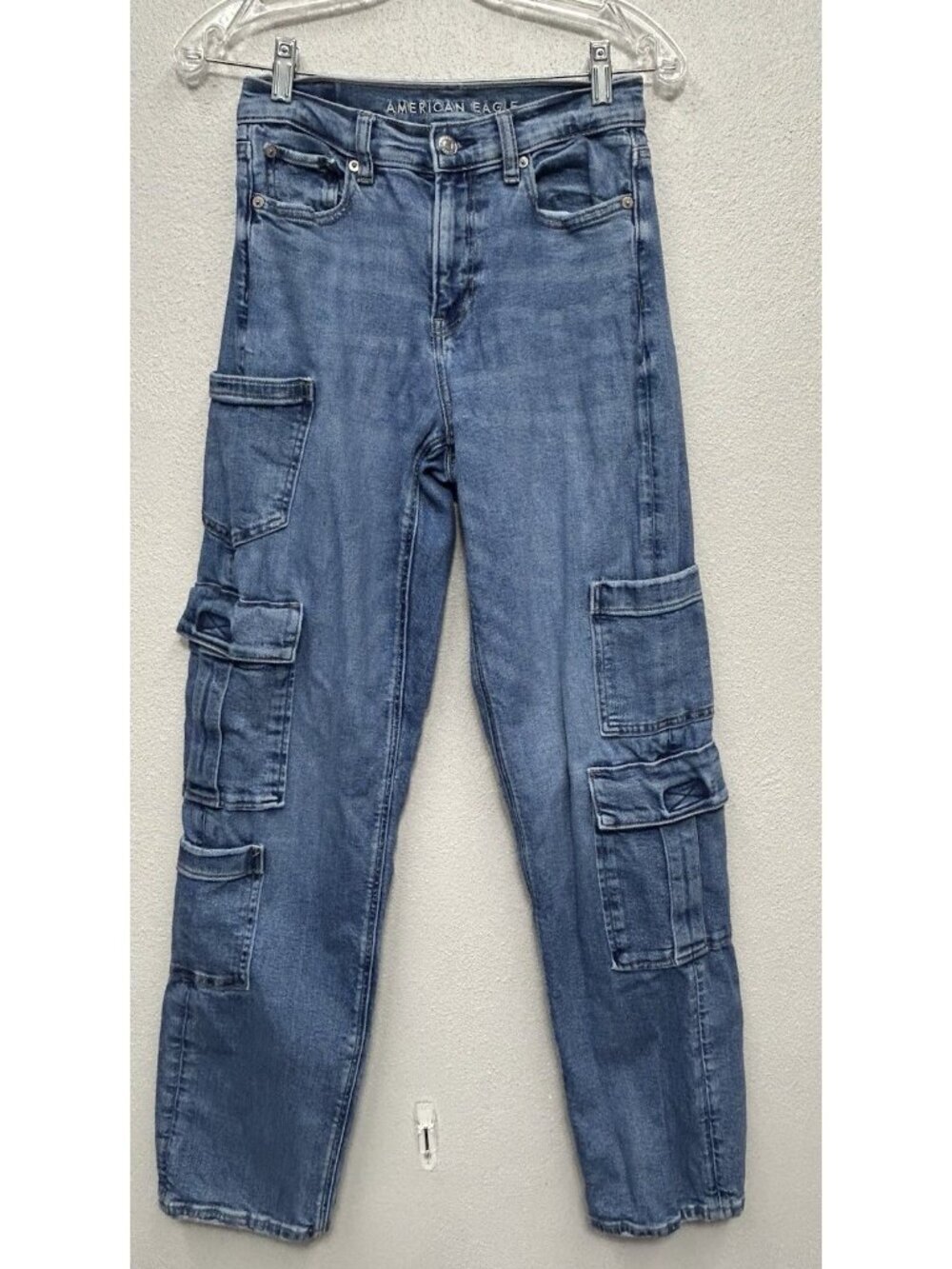 American Eagle Jeans Womens O (26x30) Cargo Super High Rise Baggy Straight Blue